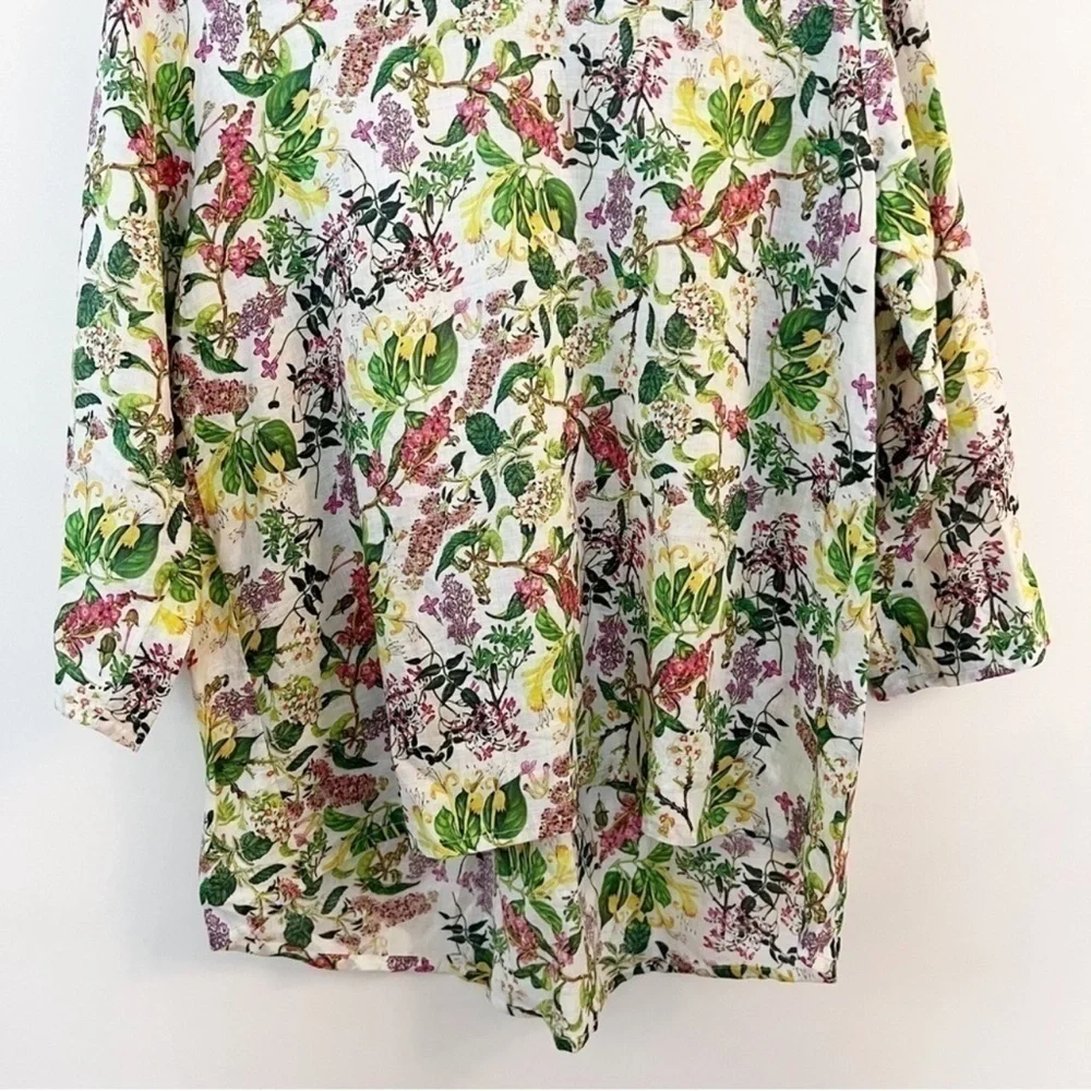 Jiva Clothing Floral Raime Green Tunic Blouse 3/4 Sleeves Size 2 (10-12 US)